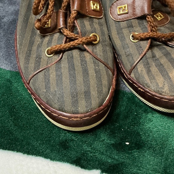 Fendi Brown and Gray Striped Boat Shoes - Picture 10 of 11